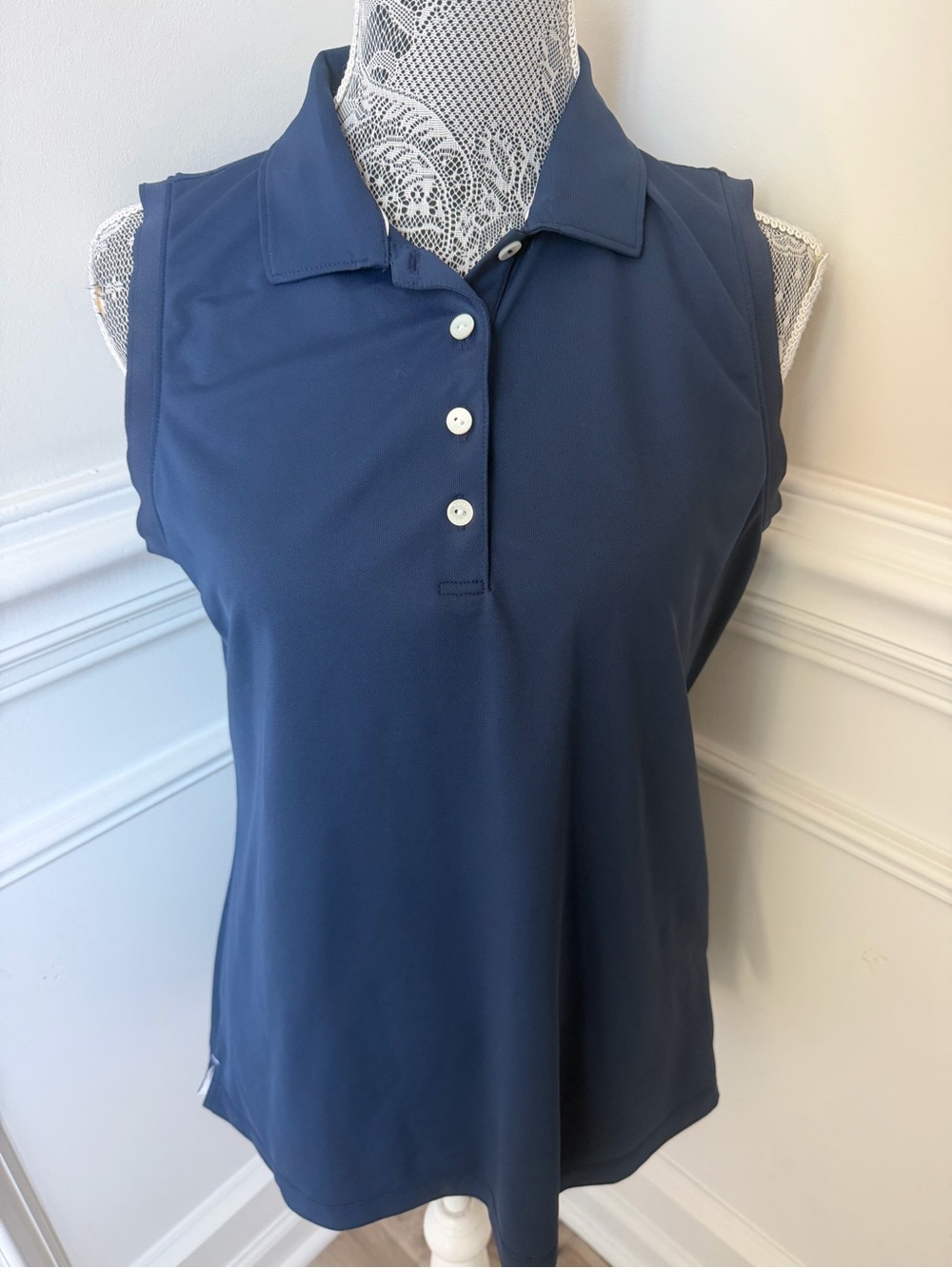 Peter Millar Women's navy blue Banded Sport Mesh Sleeveless Polo Size L